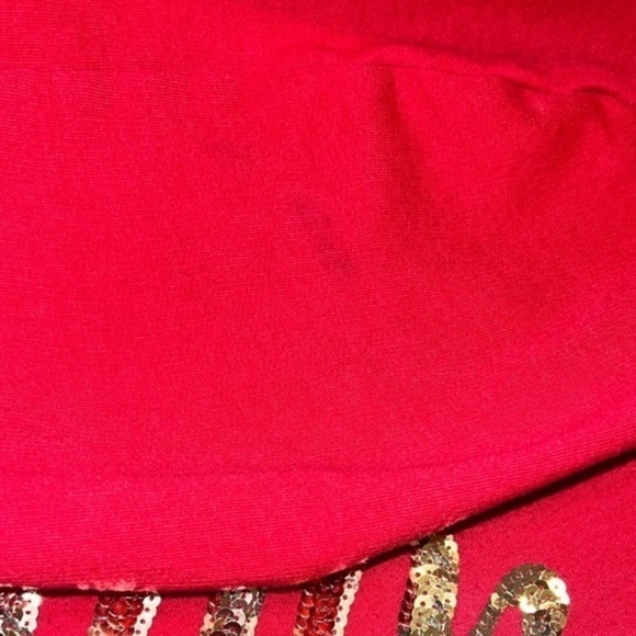 PINK by Victoria’s Secret Spellout Sequin Red Hooded Sweatshirt - Picture 4 of 12